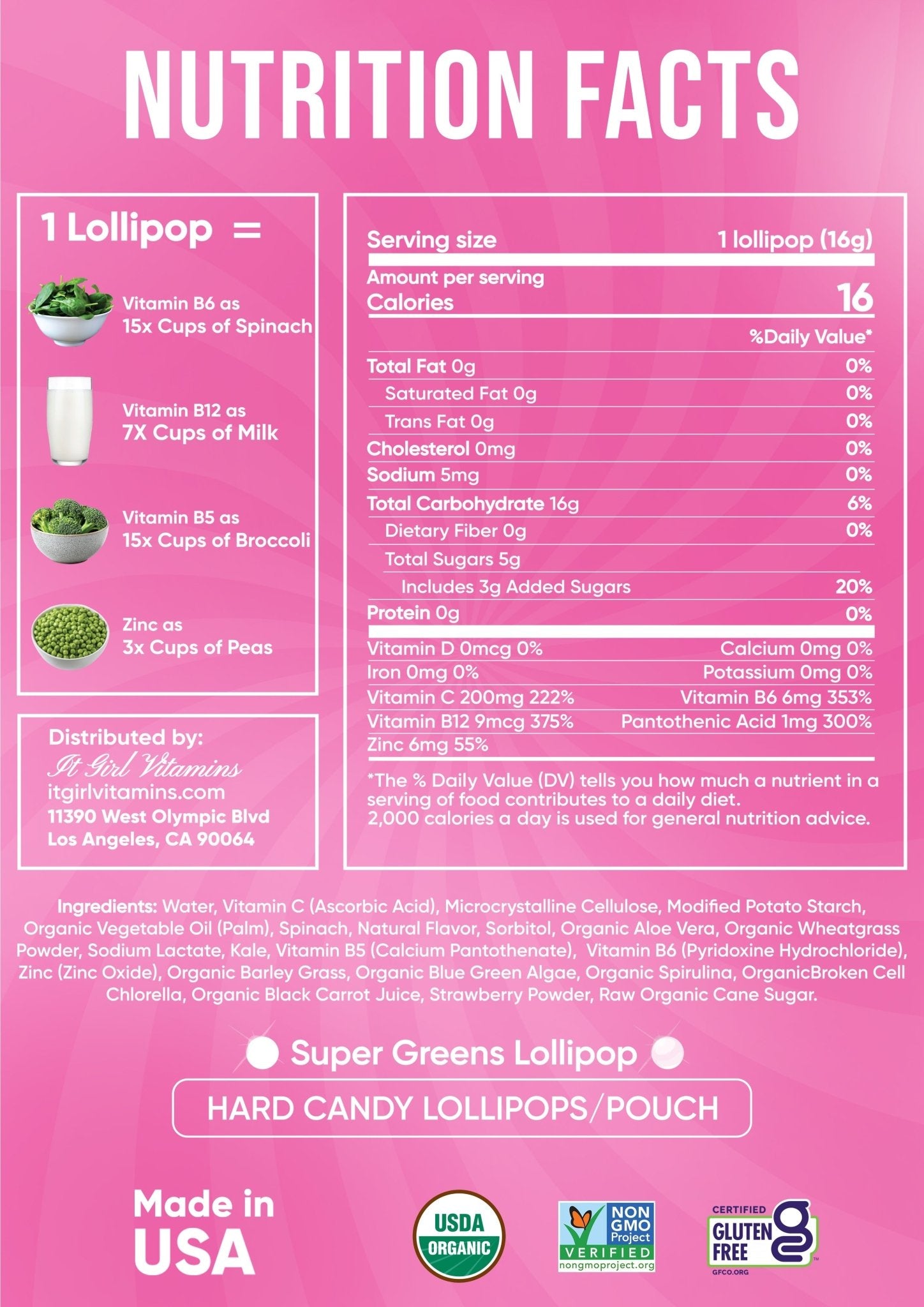 It Girl Superfood Greens Lollipops - Vegan Candy with Supergreens, Vitamins & Antioxidants It Girl Vitamins