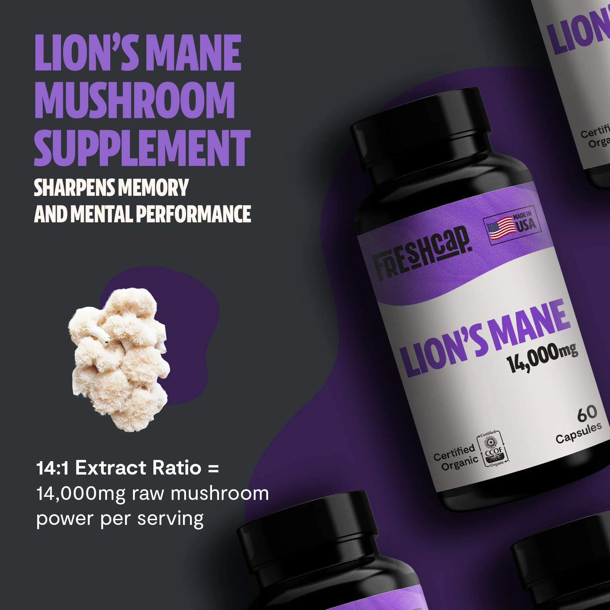 Lion's Mane Mushroom Extract Capsules FreshCap Mushrooms