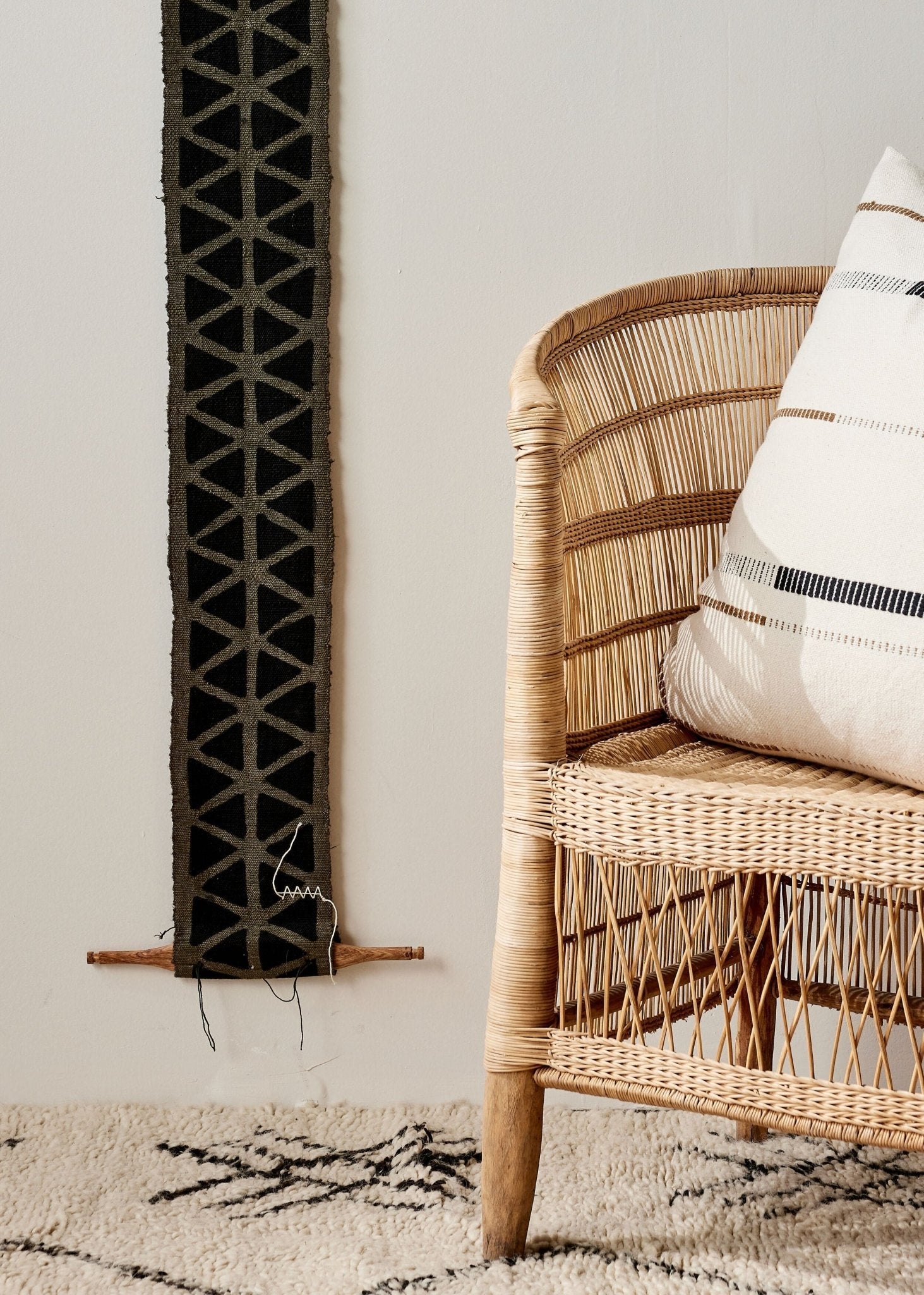 Longevity Bogolan Wall Totem in Grey with Black Triangles Kanju Interiors