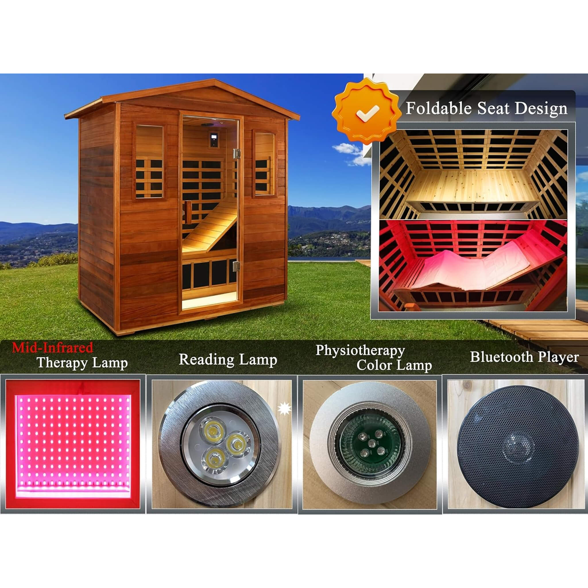 Luxury 3 - Person Outdoor Mahogany Full Spectrum Ultra - Low EMF FAR Infrared Sauna With Chromotherapy And Bluetooth Speakers (SAK83460) SAKSBY WHOLESALE