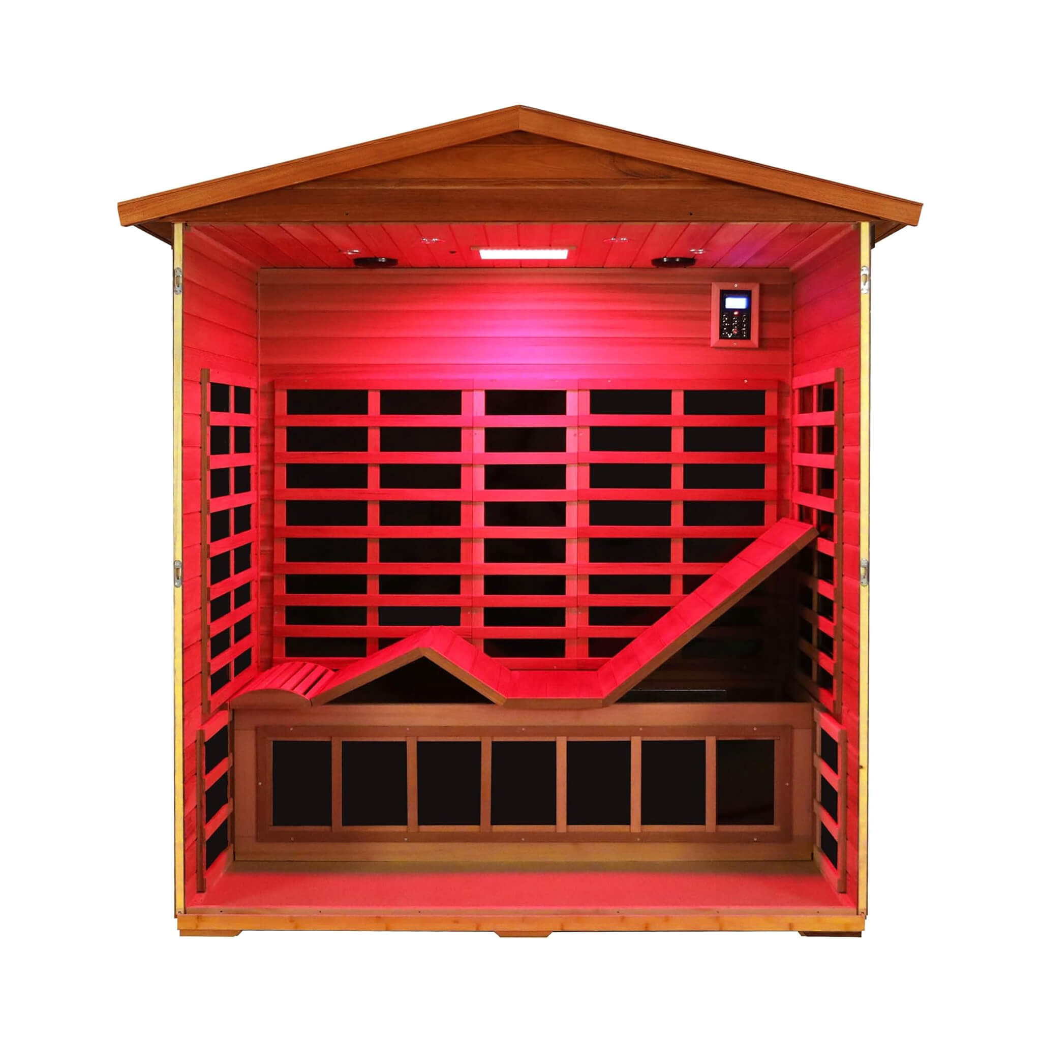 Luxury 3 - Person Outdoor Mahogany Full Spectrum Ultra - Low EMF FAR Infrared Sauna With Chromotherapy And Bluetooth Speakers (SAK83460) SAKSBY WHOLESALE