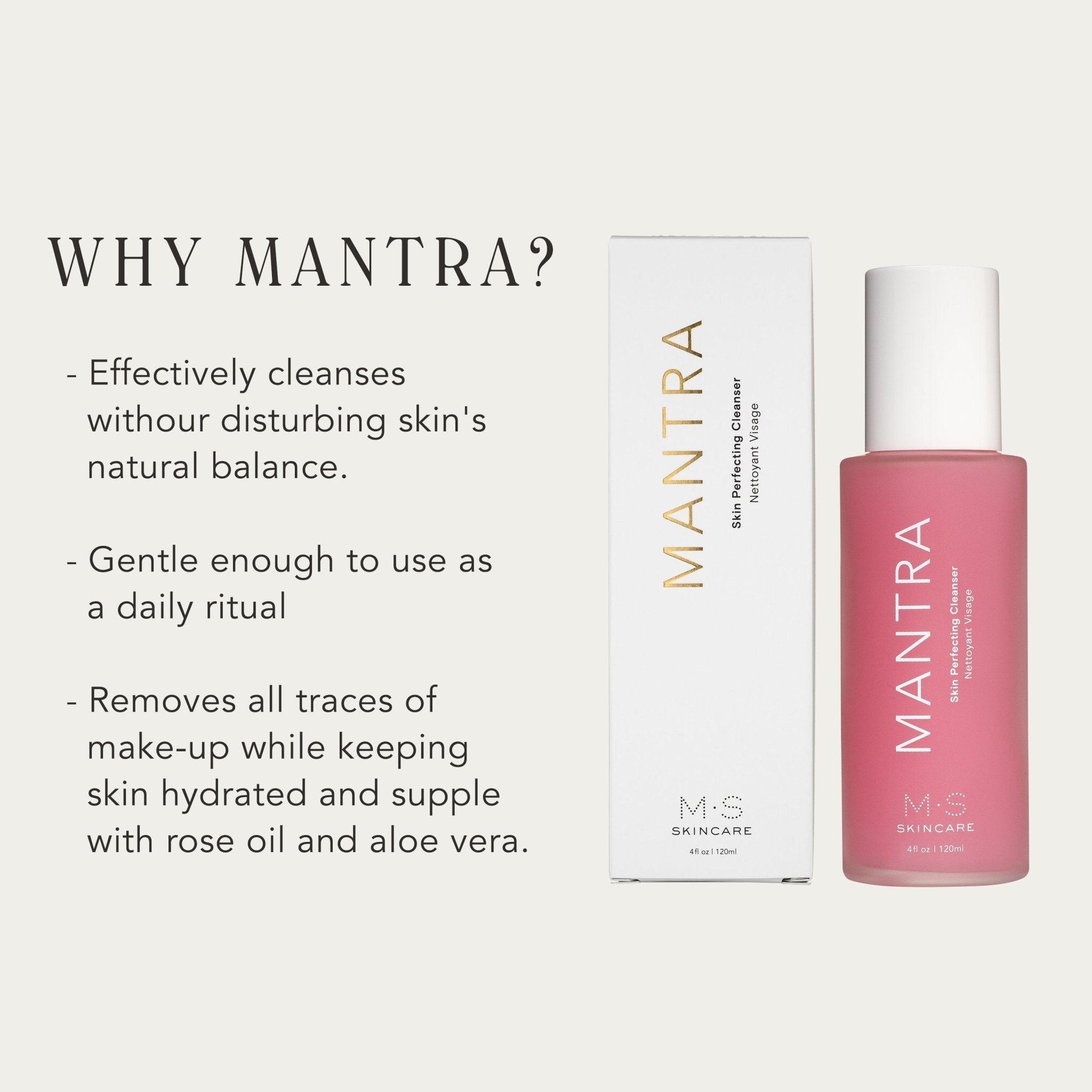 M.S Skincare MANTRA Skin Perfecting Cleanser -Ayurvedic Pink gel in a frosted white bottle with white printing