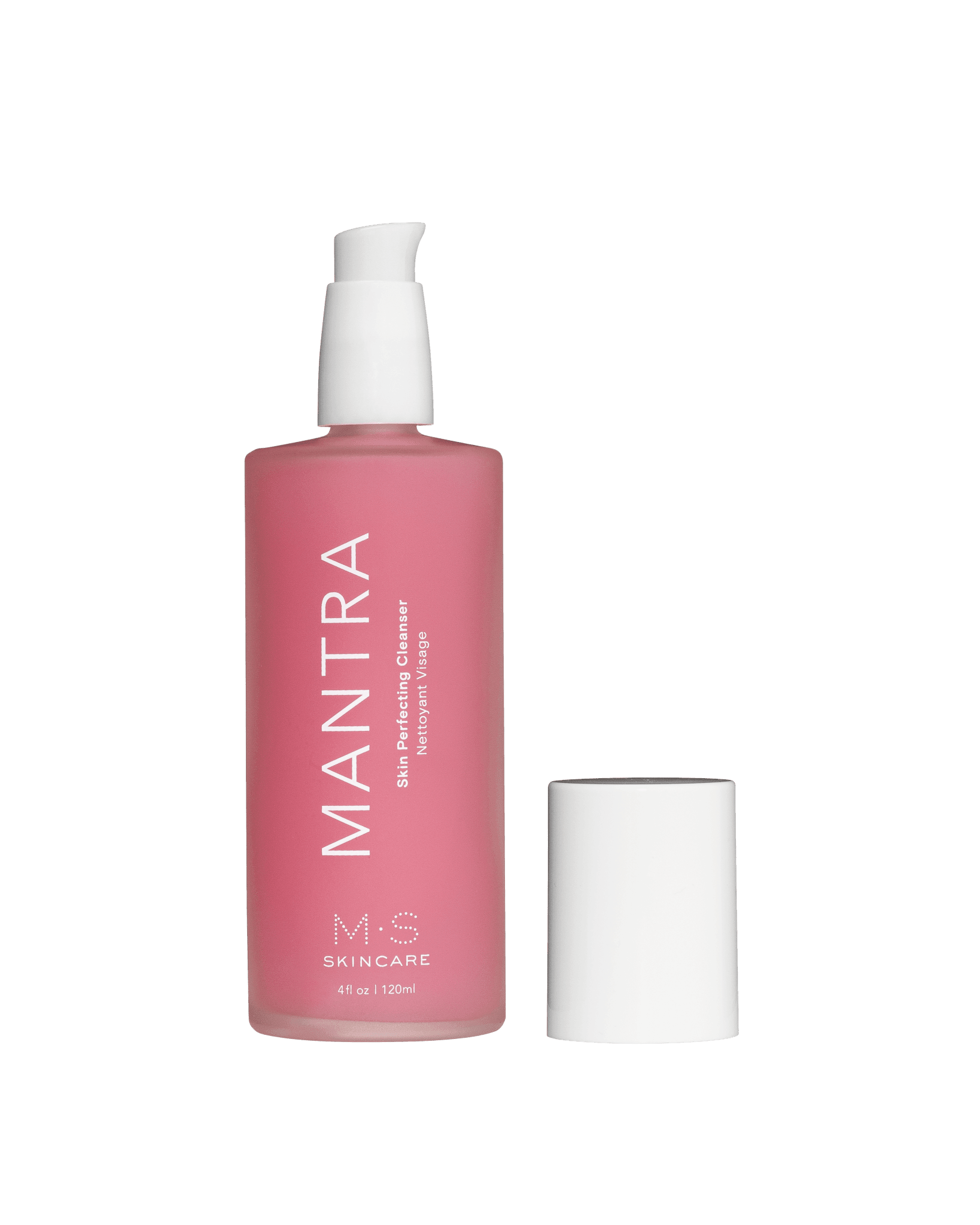 M.S Skincare MANTRA Skin Perfecting Cleanser -Ayurvedic Pink gel in a frosted white bottle with white printing