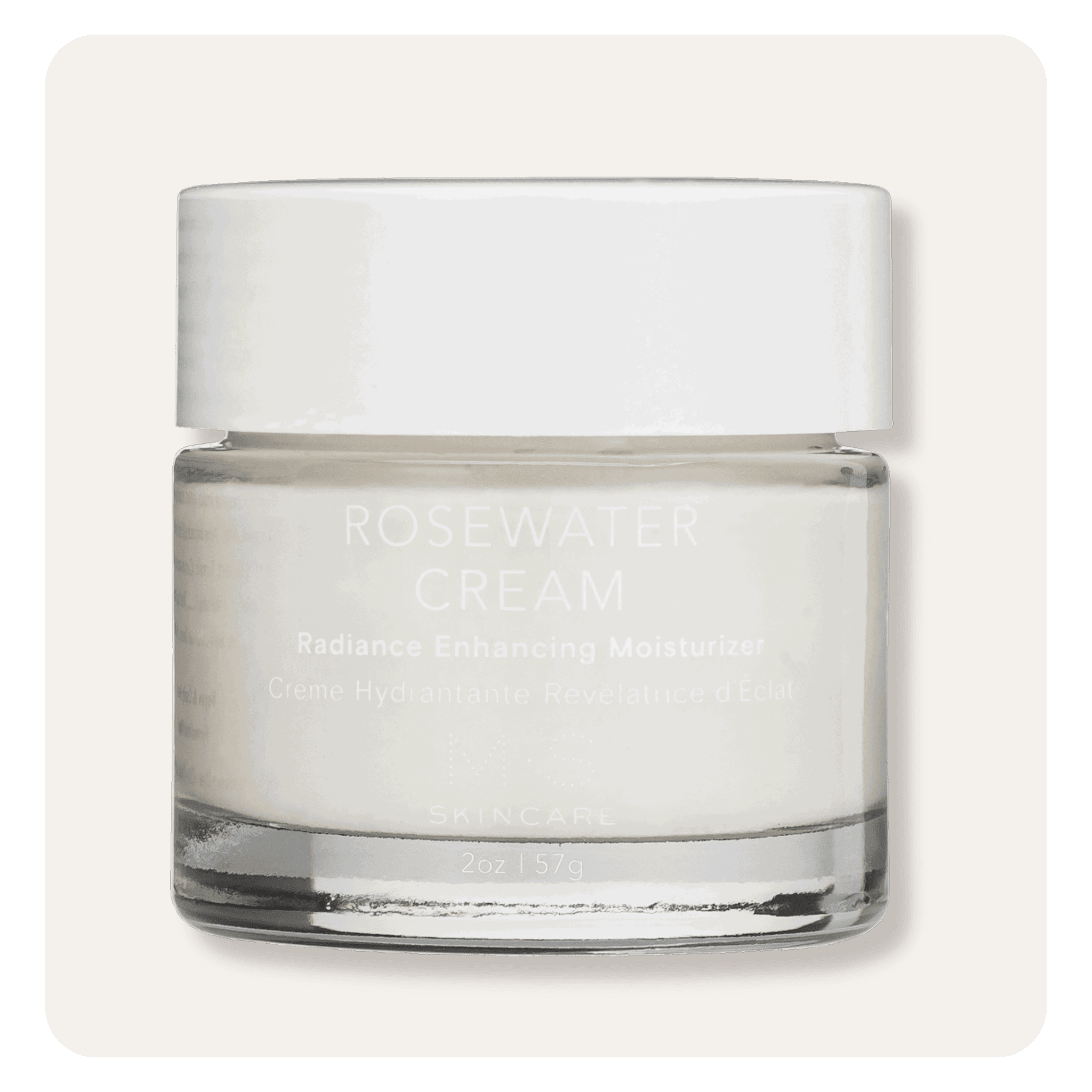 M.S Skincare ROSEWATER CREAM Radiance Moisturizer luxury skincare in a frosted white jar with white printing and cap.