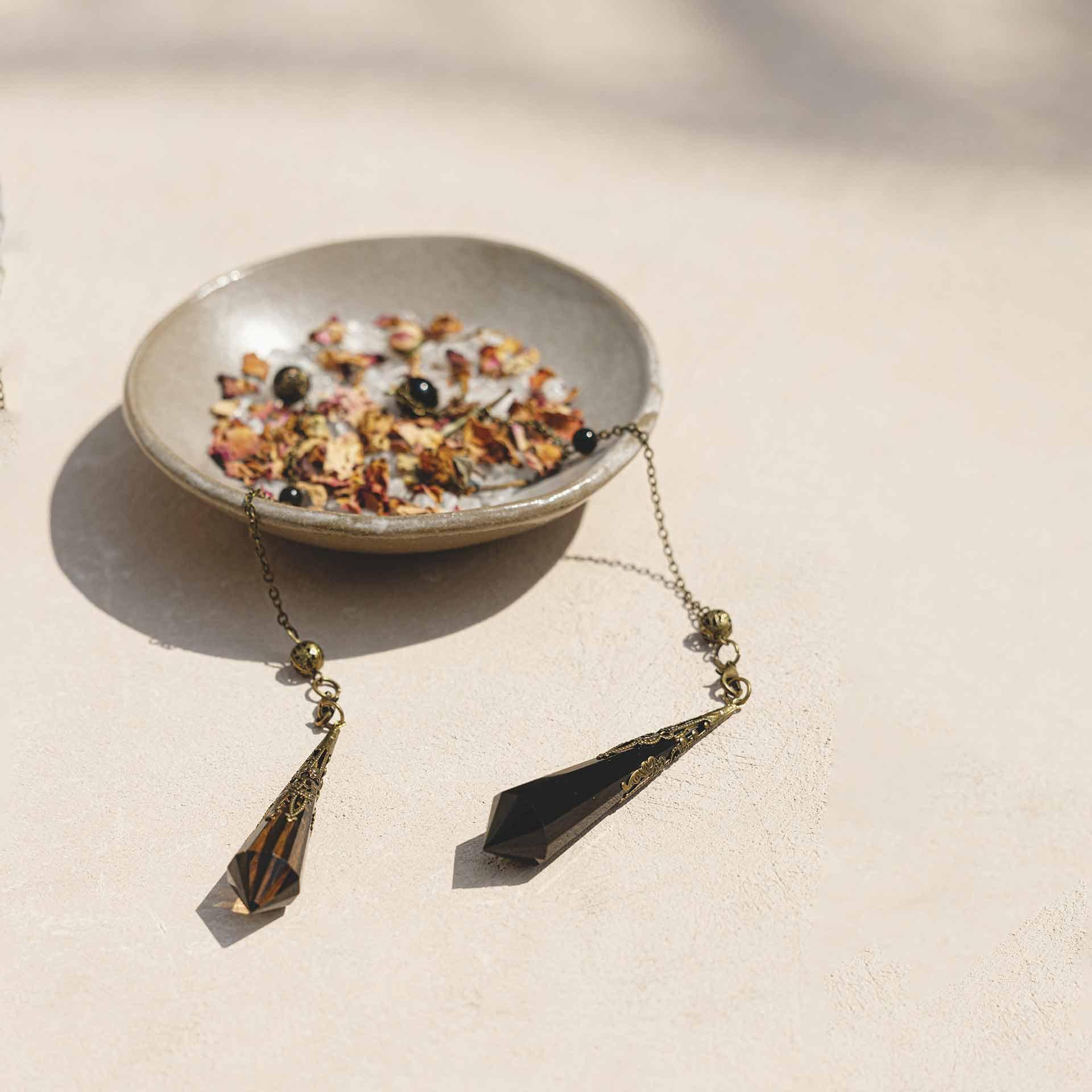 Natural Crystal Pendulum Bundle - (Obsidian, Citrine, Smoky Quartz) CEDAR AND MYRRH