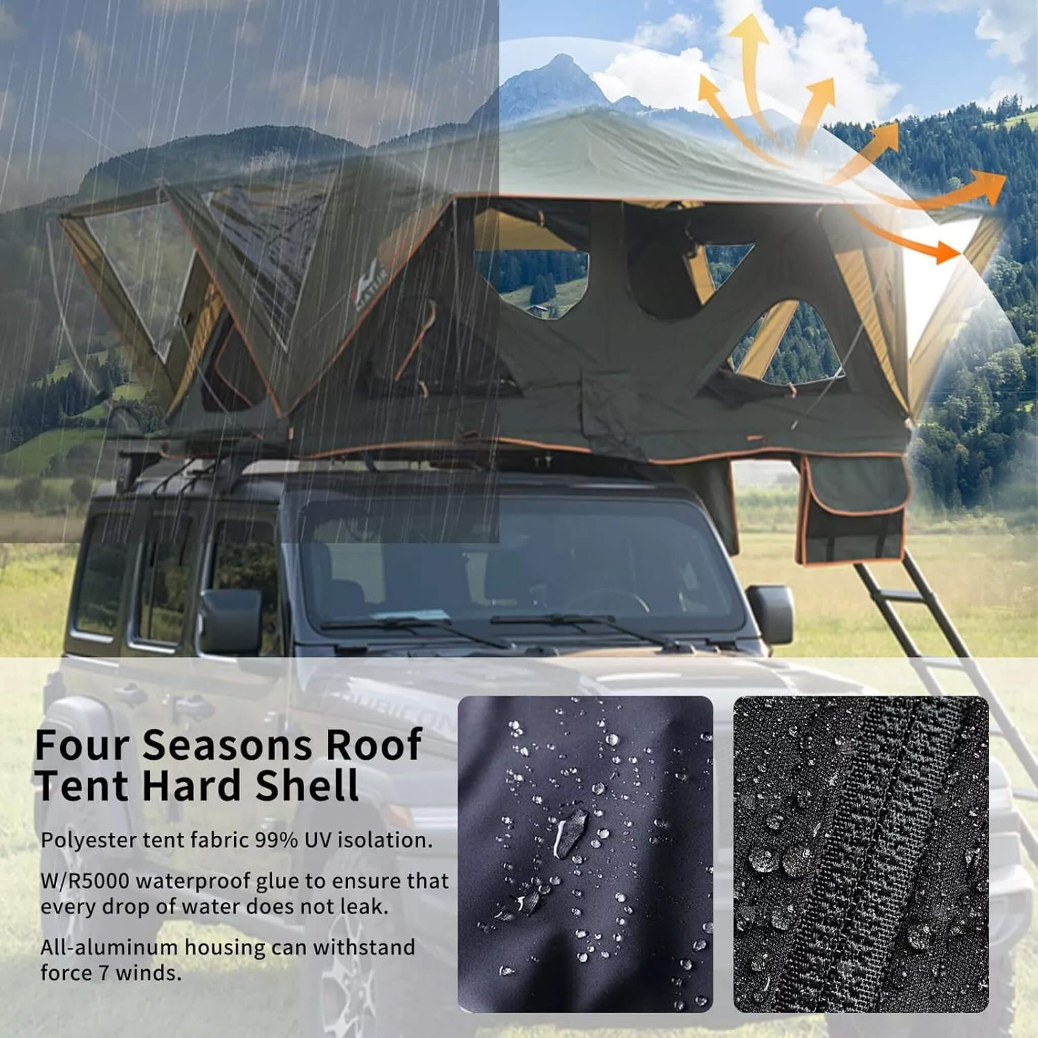 Naturnest Andromeda Green Soft Shell Rooftop Tent With Large Panoramic Skylight & YKK Doors (SAK50612) SAKSBY WHOLESALE