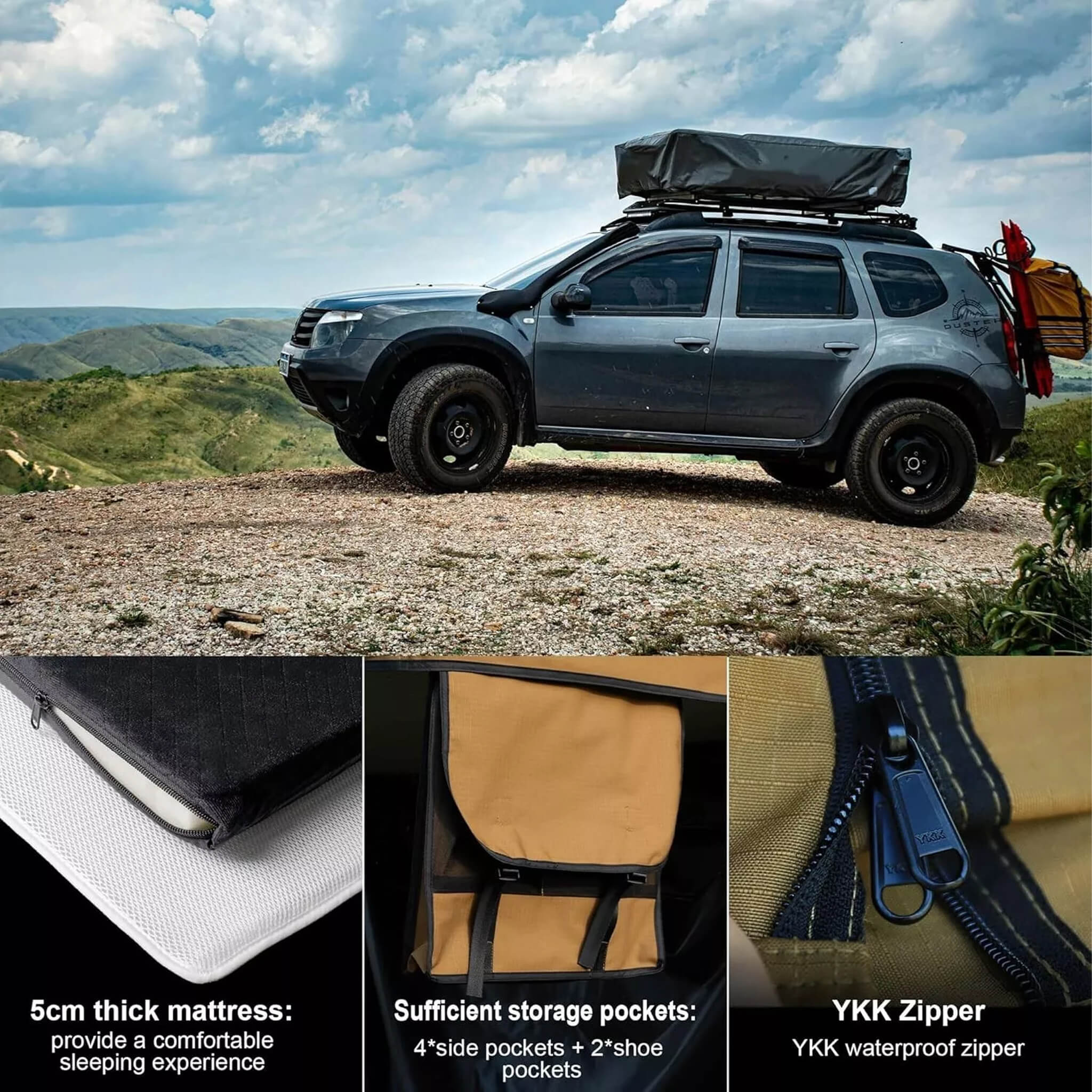 Naturnest Andromeda Khaki Soft Shell Rooftop Tent With Large Panoramic Skylight & YKK Doors (SAK72384) SAKSBY WHOLESALE