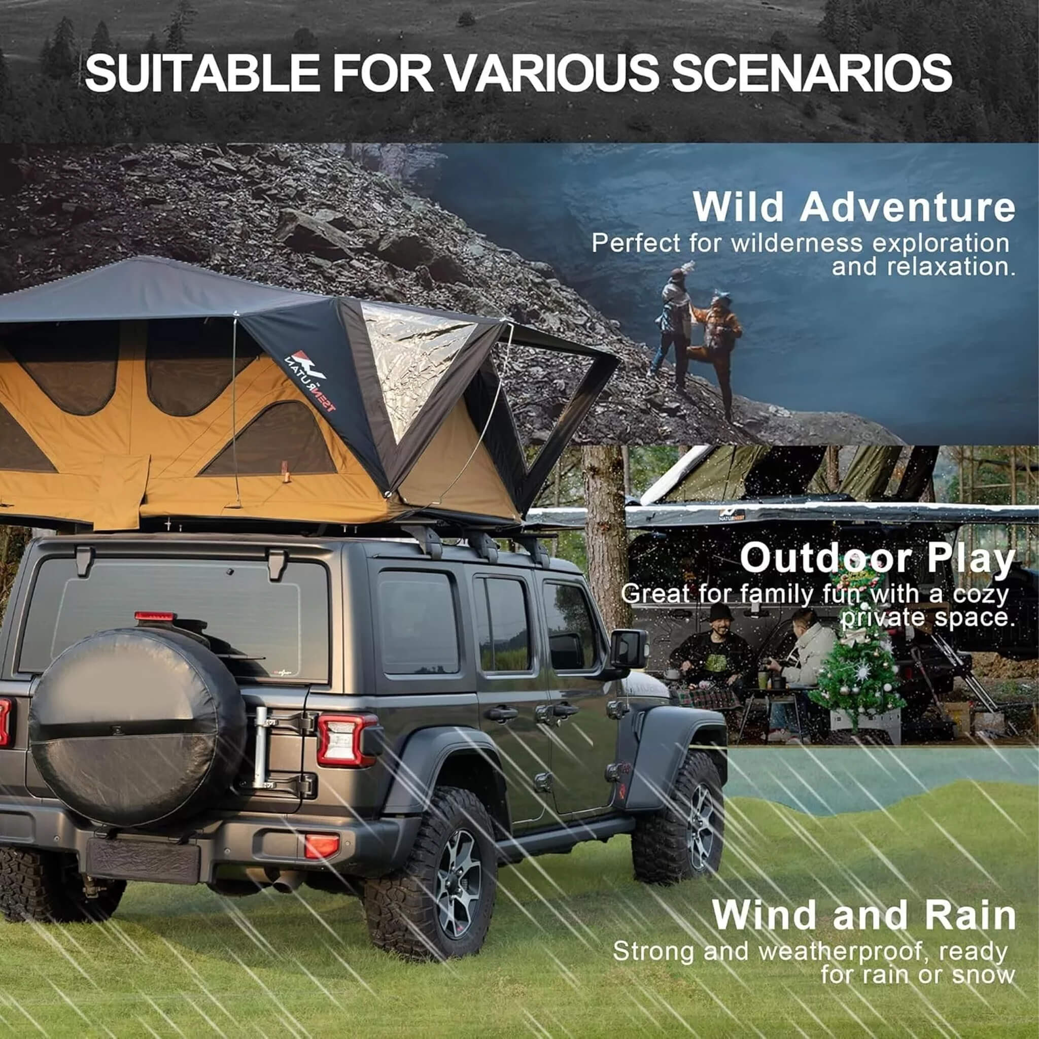 Naturnest Andromeda Khaki Soft Shell Rooftop Tent With Large Panoramic Skylight & YKK Doors (SAK72384) SAKSBY WHOLESALE