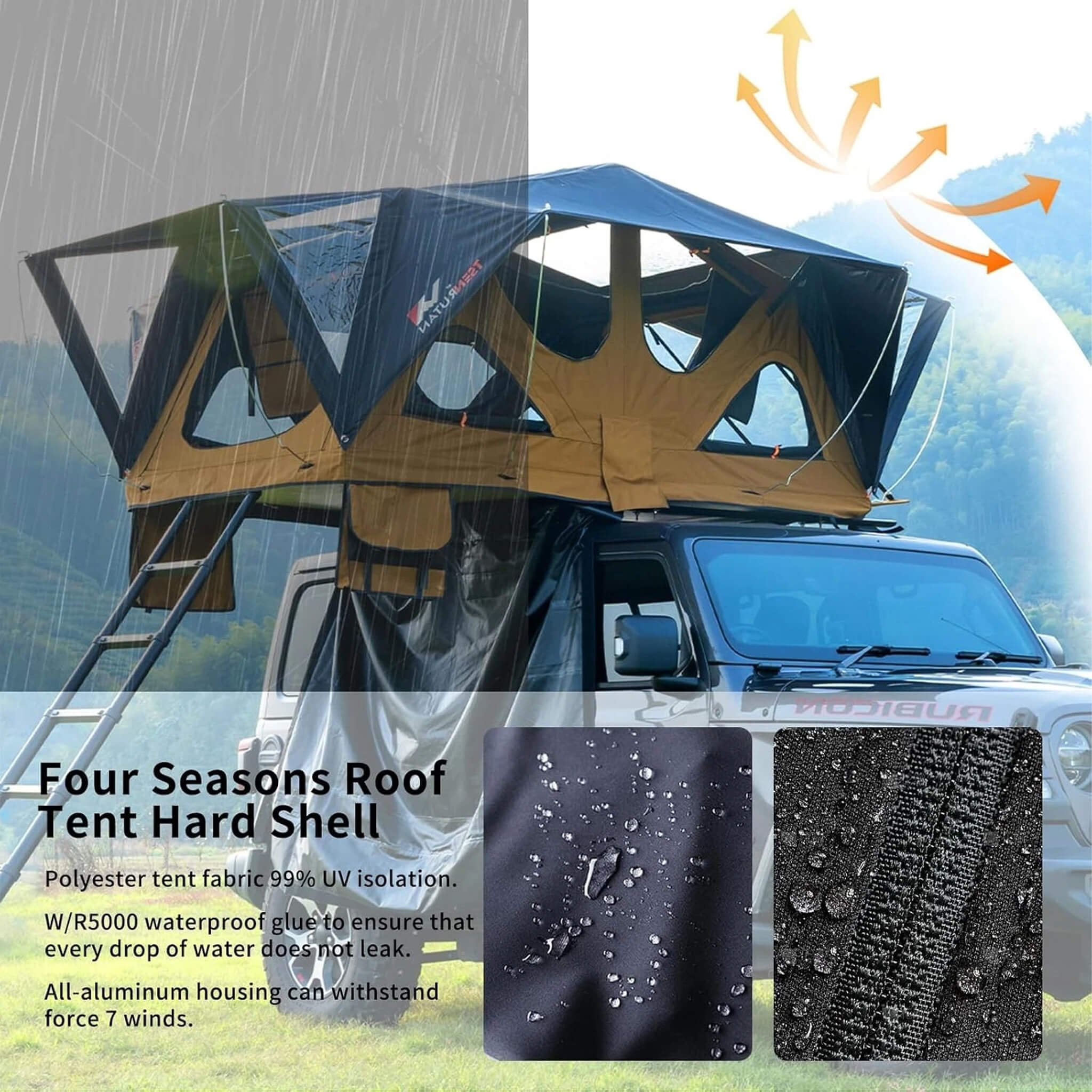 Naturnest Andromeda Khaki Soft Shell Rooftop Tent With Large Panoramic Skylight & YKK Doors (SAK72384) SAKSBY WHOLESALE