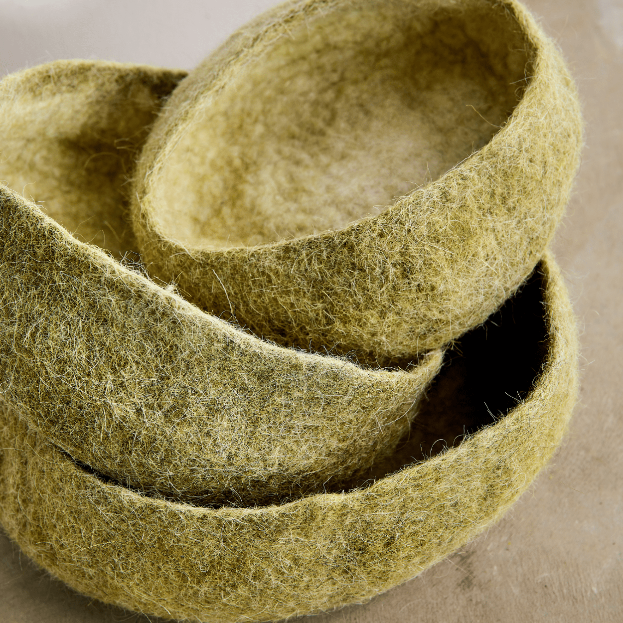 Olive Green Hand - Felted Wool Nesting Bowls Kanju Interiors