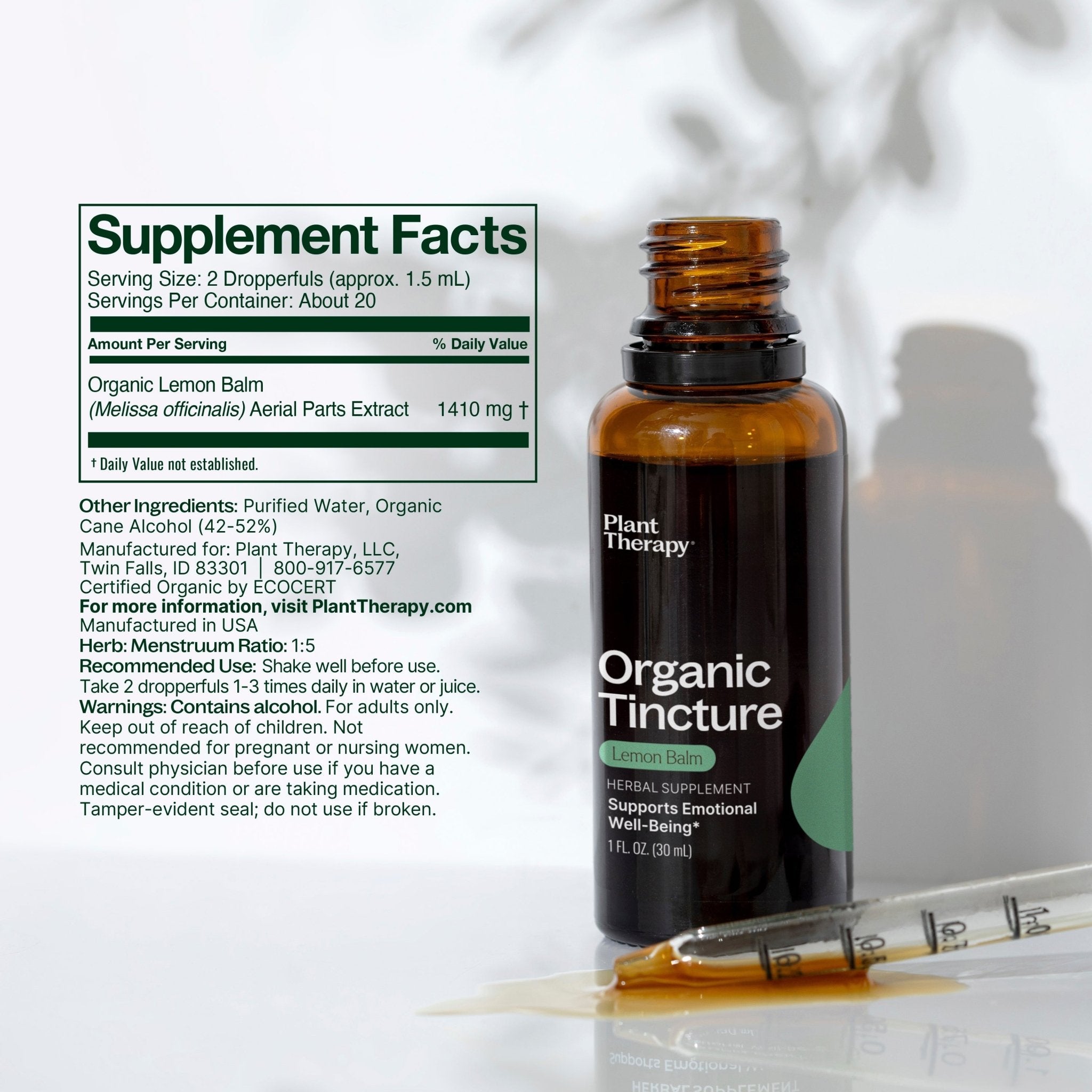 Organic Lemon Balm Herbal Tincture Plant Therapy