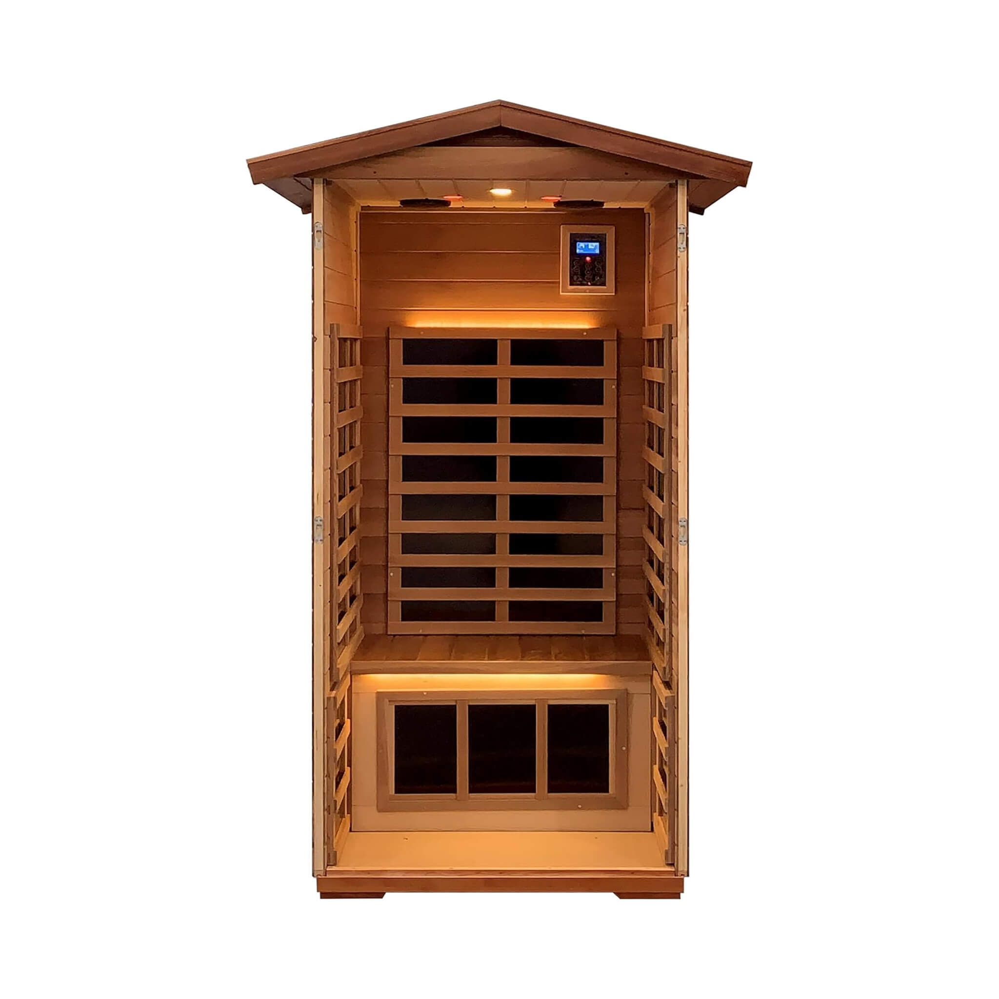 Premium 1 - Person Outdoor Red Cedar Infrared Sauna With Low EMF, Chromotherapy And Bluetooth (SAK32783) SAKSBY WHOLESALE
