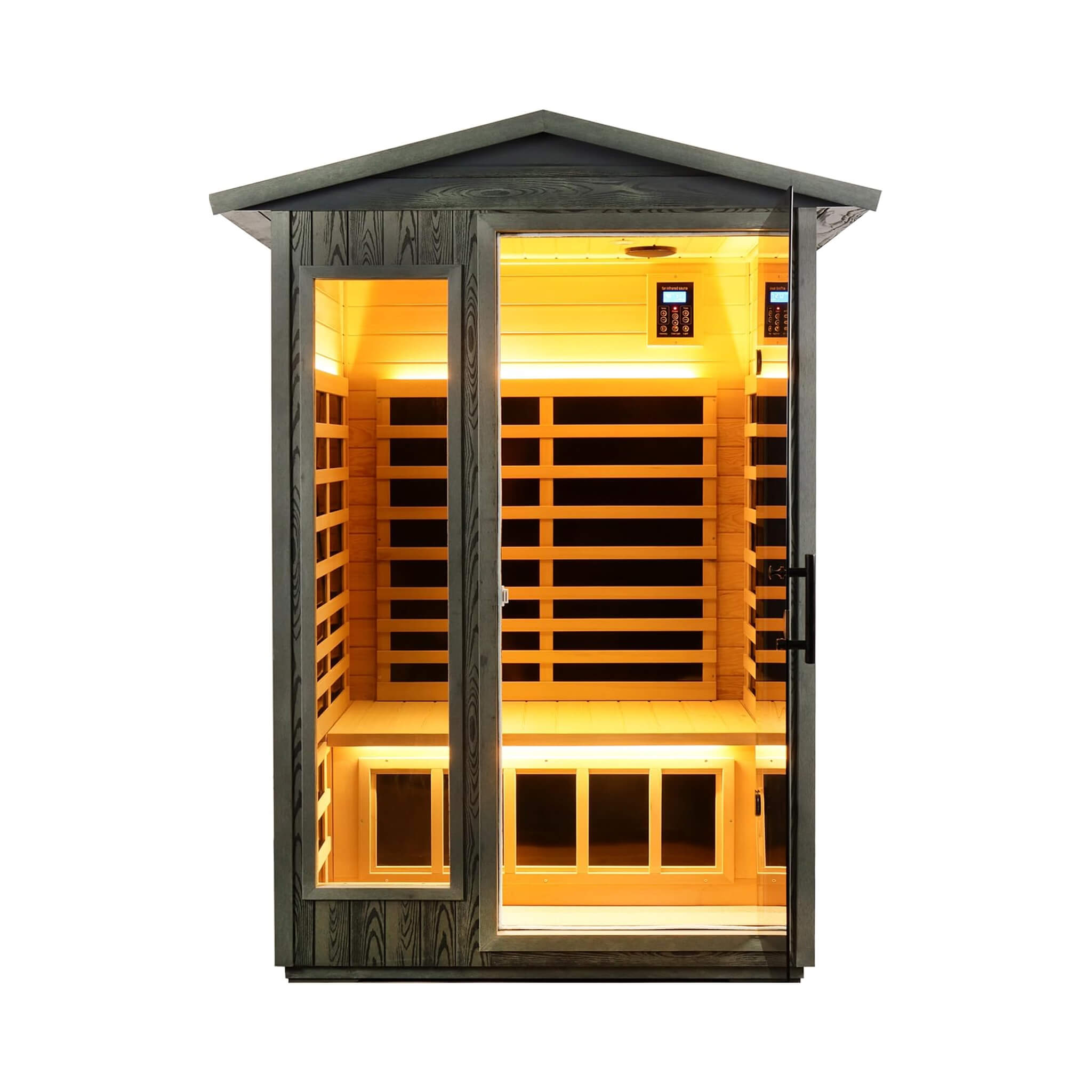 Premium 2 - Person Black Carbonized Walnut Low EMF Far Infrared Outdoor Sauna With Bluetooth Audio And LED Lighting (SAK16850) SAKSBY WHOLESALE