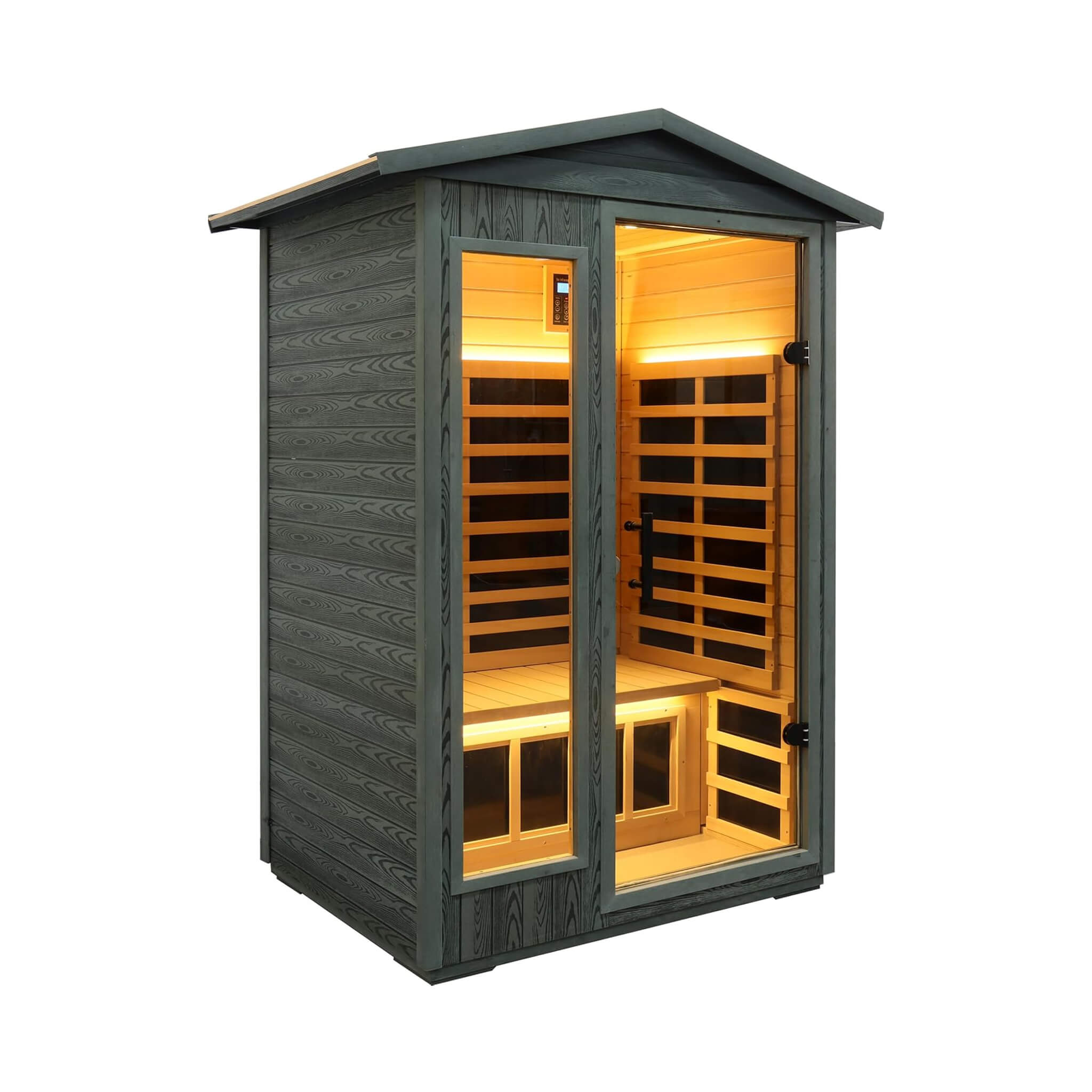 Premium 2 - Person Black Carbonized Walnut Low EMF Far Infrared Outdoor Sauna With Bluetooth Audio And LED Lighting (SAK16850) SAKSBY WHOLESALE