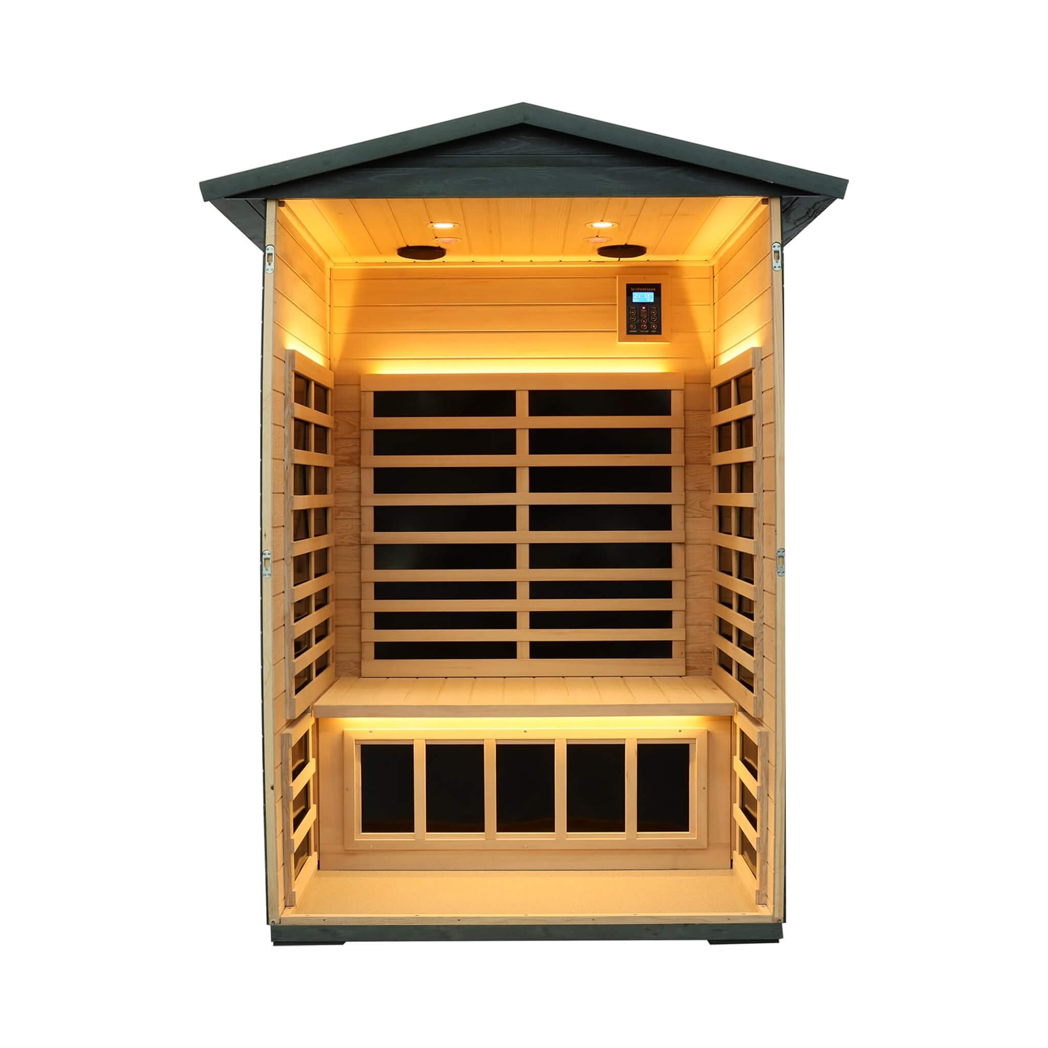 Premium 2 - Person Black Carbonized Walnut Low EMF Far Infrared Outdoor Sauna With Bluetooth Audio And LED Lighting (SAK16850) SAKSBY WHOLESALE