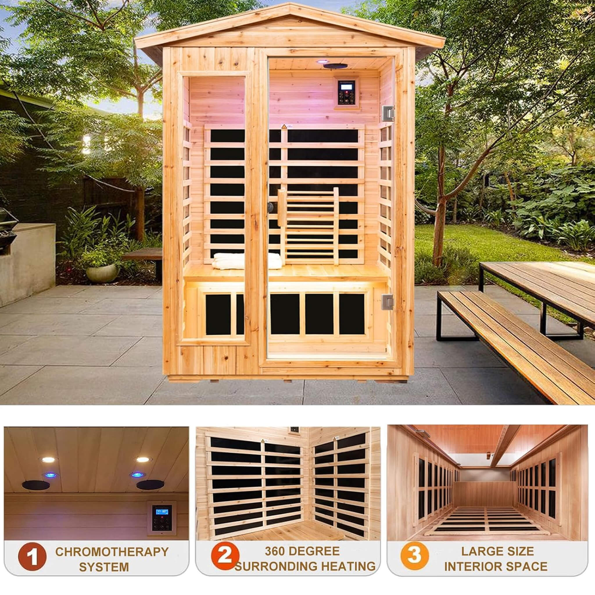 Premium 2 - Person Indoor Outdoor Low EMF FAR - Infrared Hemlock Wood Personal Home Sauna Spa, 1750W (SAK27451) SAKSBY WHOLESALE