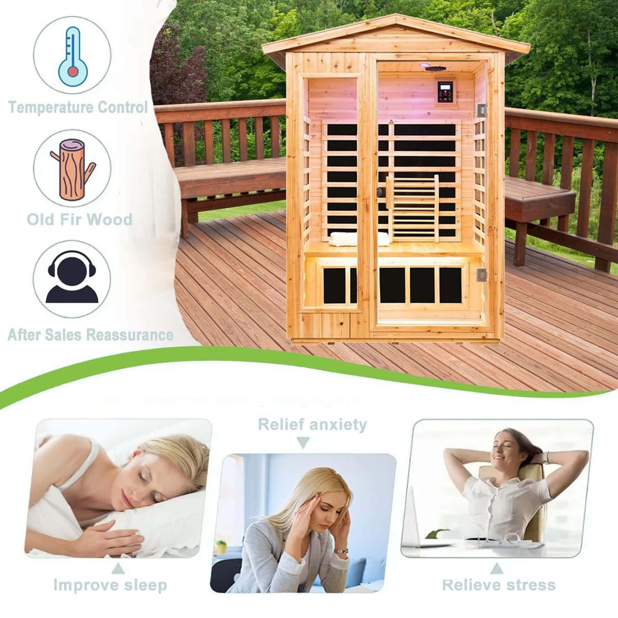 Premium 2 - Person Indoor Outdoor Low EMF FAR - Infrared Hemlock Wood Personal Home Sauna Spa, 1750W (SAK27451) SAKSBY WHOLESALE