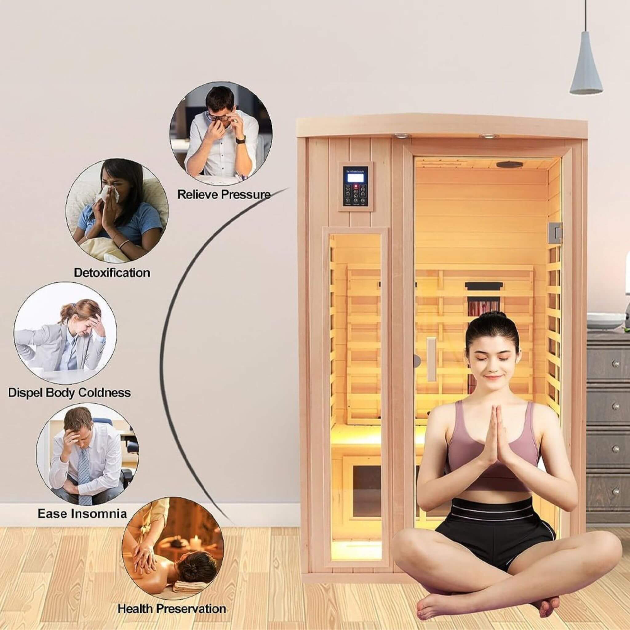 Premium 2 - Person Low EMF FAR - Infrared Heat Wood Home Personal Spa Sauna With Ceramic Heaters, 1760W (SAK25714) SAKSBY WHOLESALE