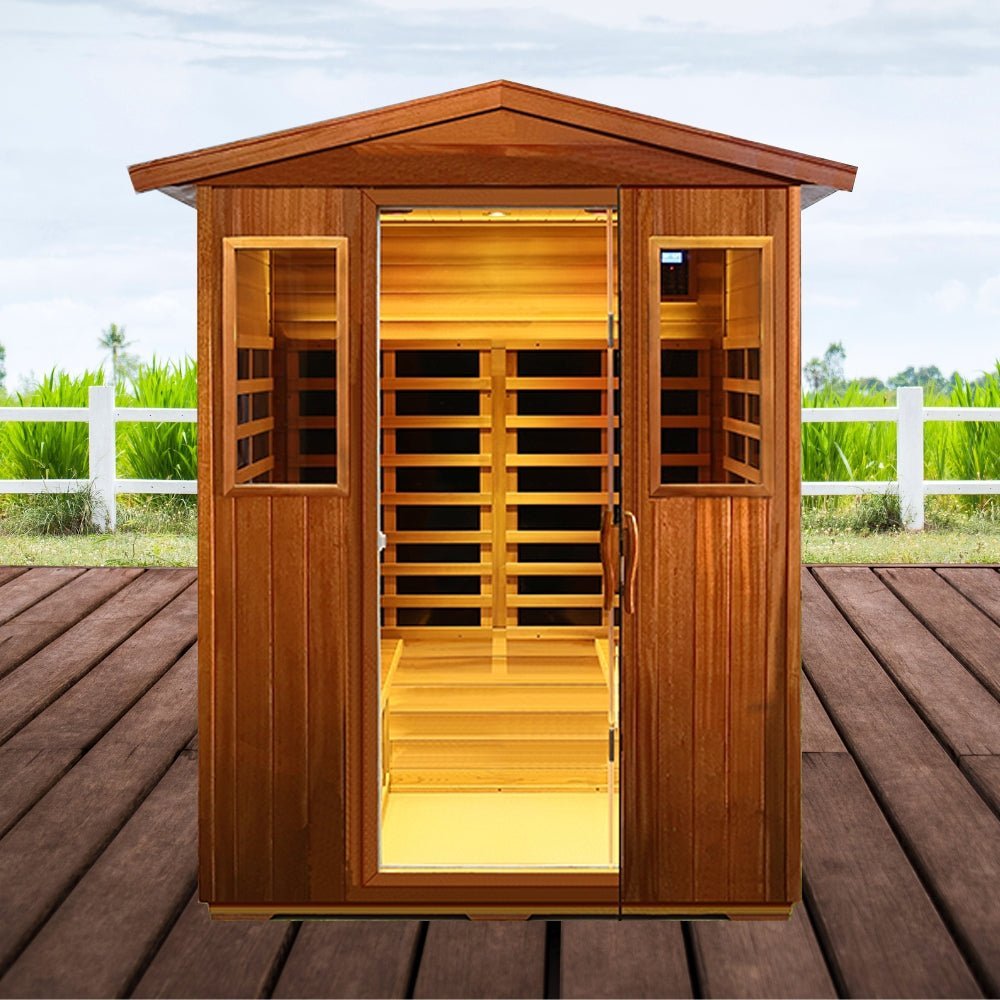 Premium 4 - Person Luxury Low EMF Outdoor FAR Infrared Home Sauna With Bluetooth Audio, 2050W (SAK15372) SAKSBY WHOLESALE
