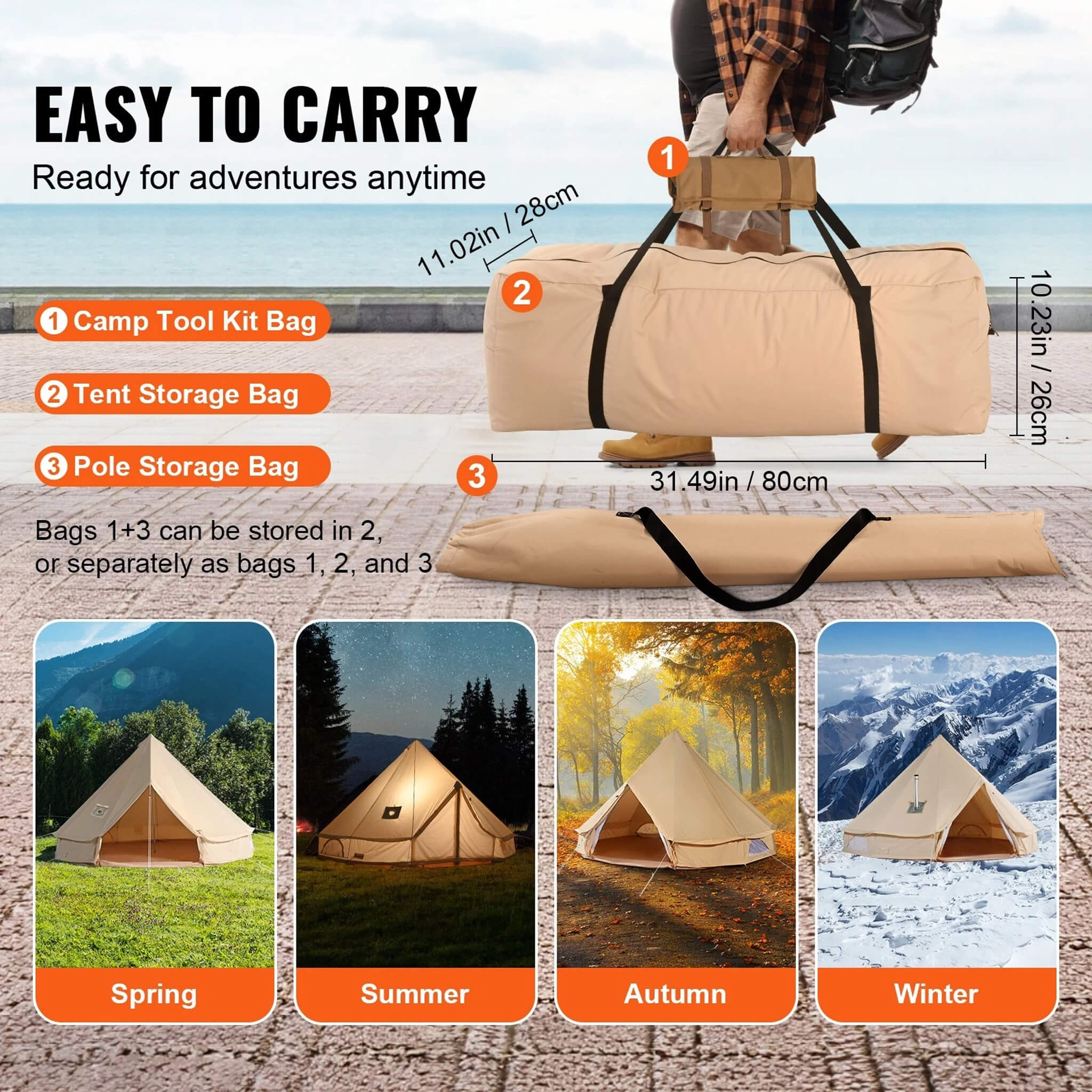 Premium 4 - Season Camping Canvas Bell Yurt Tent With Stove Jack (SAK47589) SAKSBY WHOLESALE