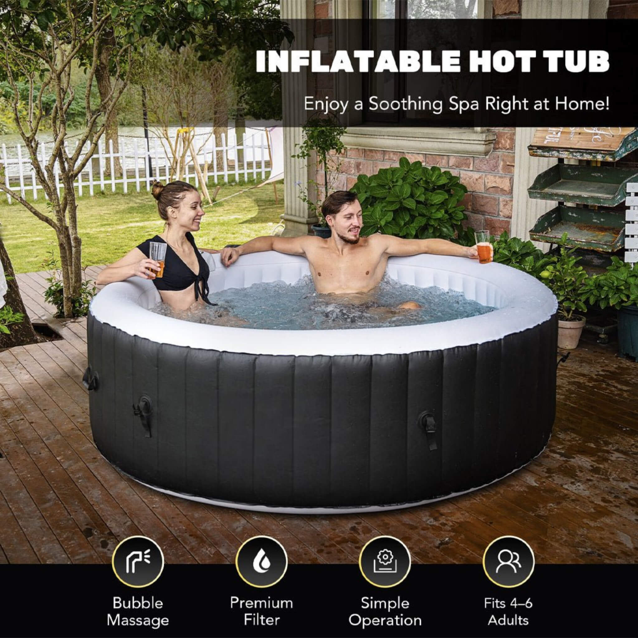 Premium Blow Up 6 Person Sauna Pool Hot Tub With 130 Jets, 7FT (SAK63510) SAKSBY WHOLESALE
