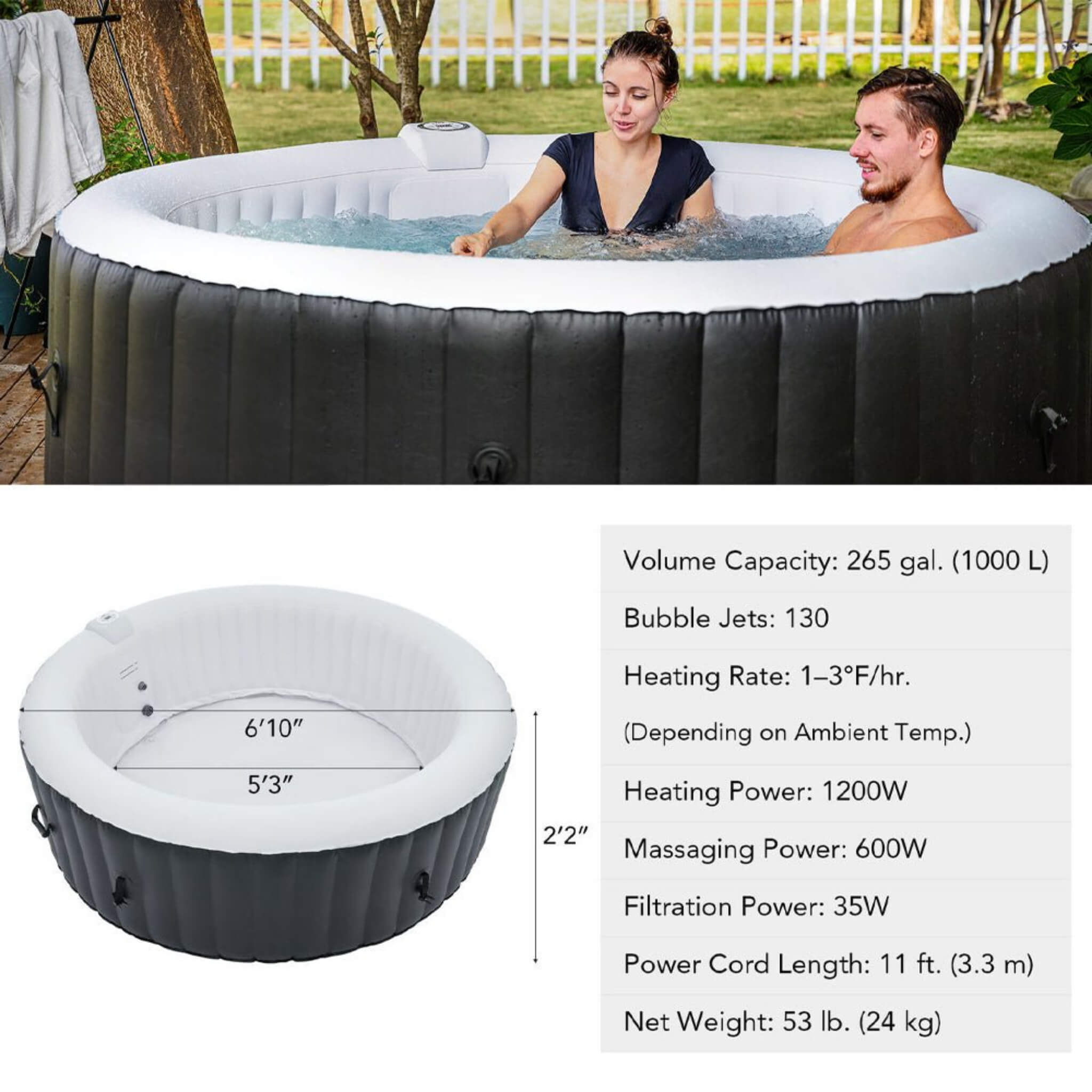 Premium Blow Up 6 Person Sauna Pool Hot Tub With 130 Jets, 7FT (SAK63510) SAKSBY WHOLESALE