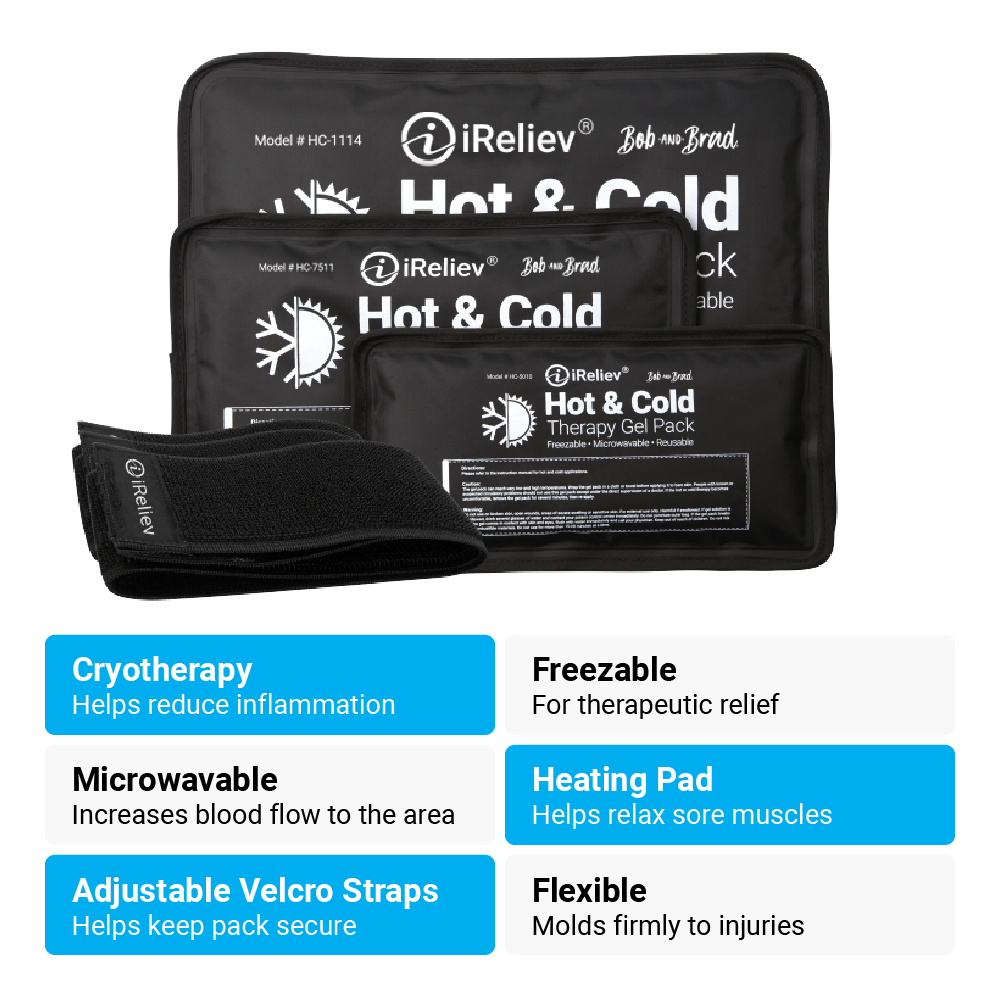 Premium Reusable Hot and Cold Therapy Gel Pack with Securement Straps iReliev