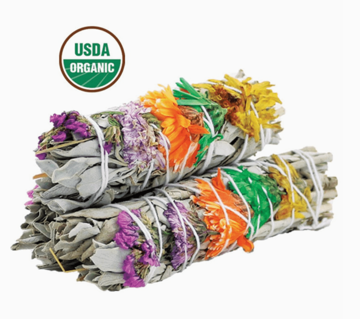 Rainbow Daisies White Sage Smudge Stick (4 in.) Sacred Crystals