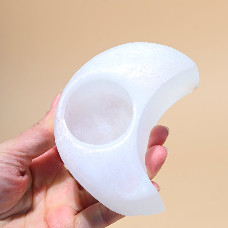 Selenite Moon Candle Holder CRYSTALS.COM