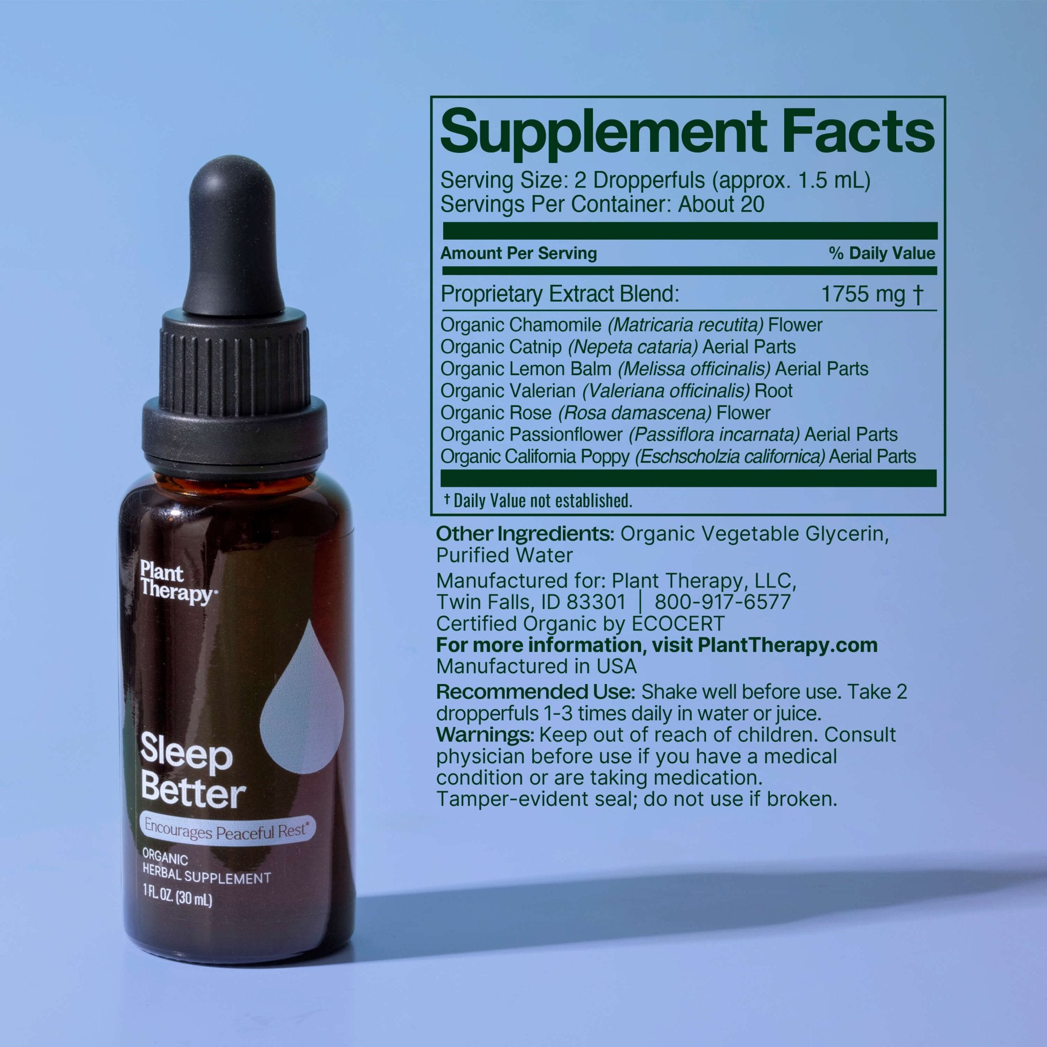Sleep Better Organic Herbal Supplement Plant Therapy