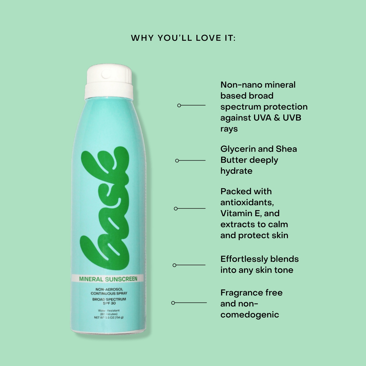 SPF 30 Mineral Fragrance - Free Non - Aerosol Spray Bask Suncare