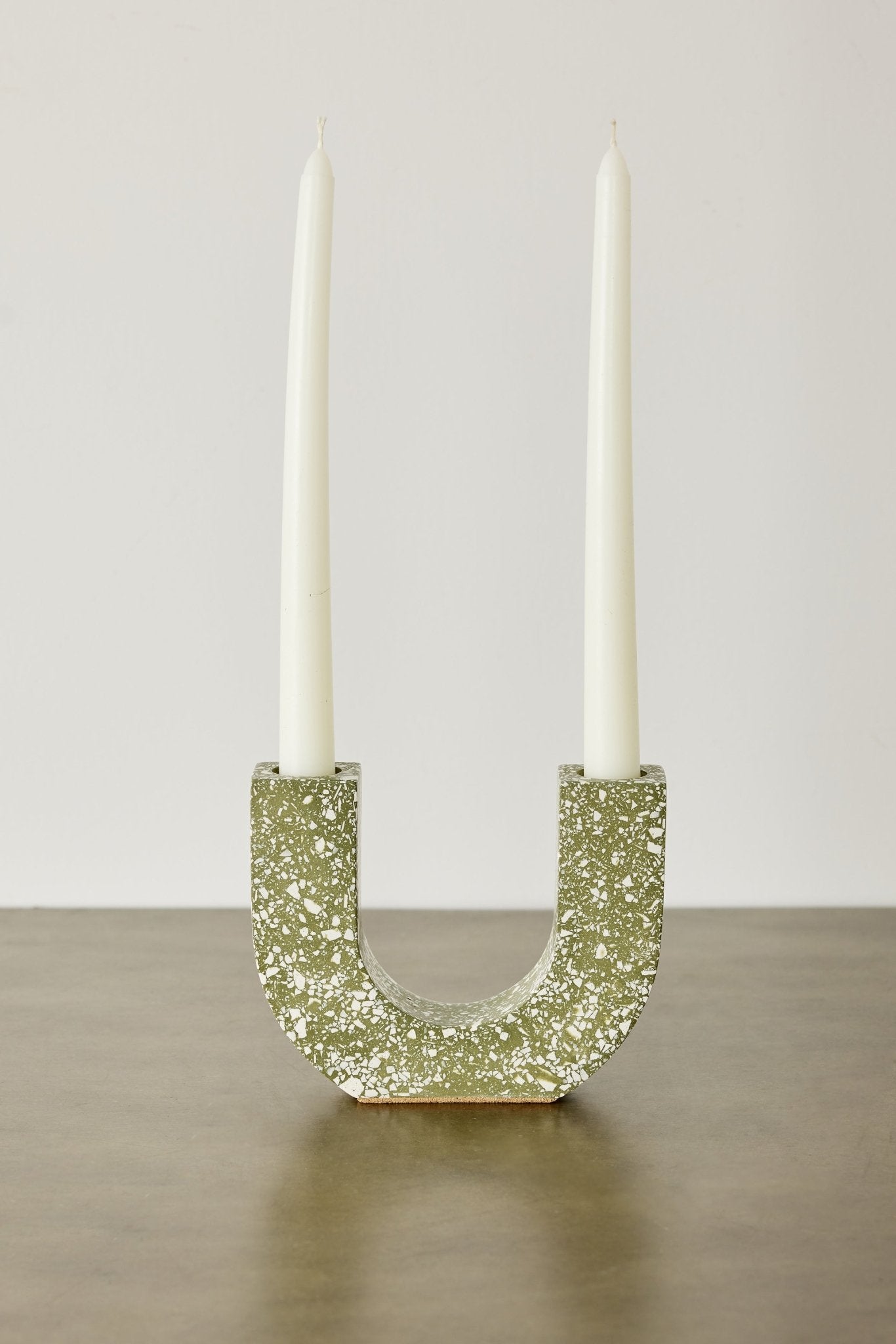 U - shaped Olive Terrazzo Taper Candle Holder Kanju Interiors