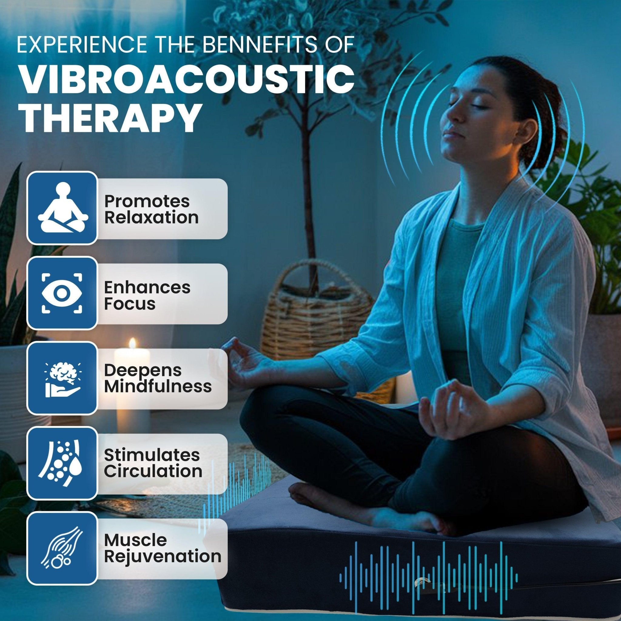 Vibroacoustic Therapy Zafu Meditation Cushion bundle with custom amplifier Vibroacoustic Solutions