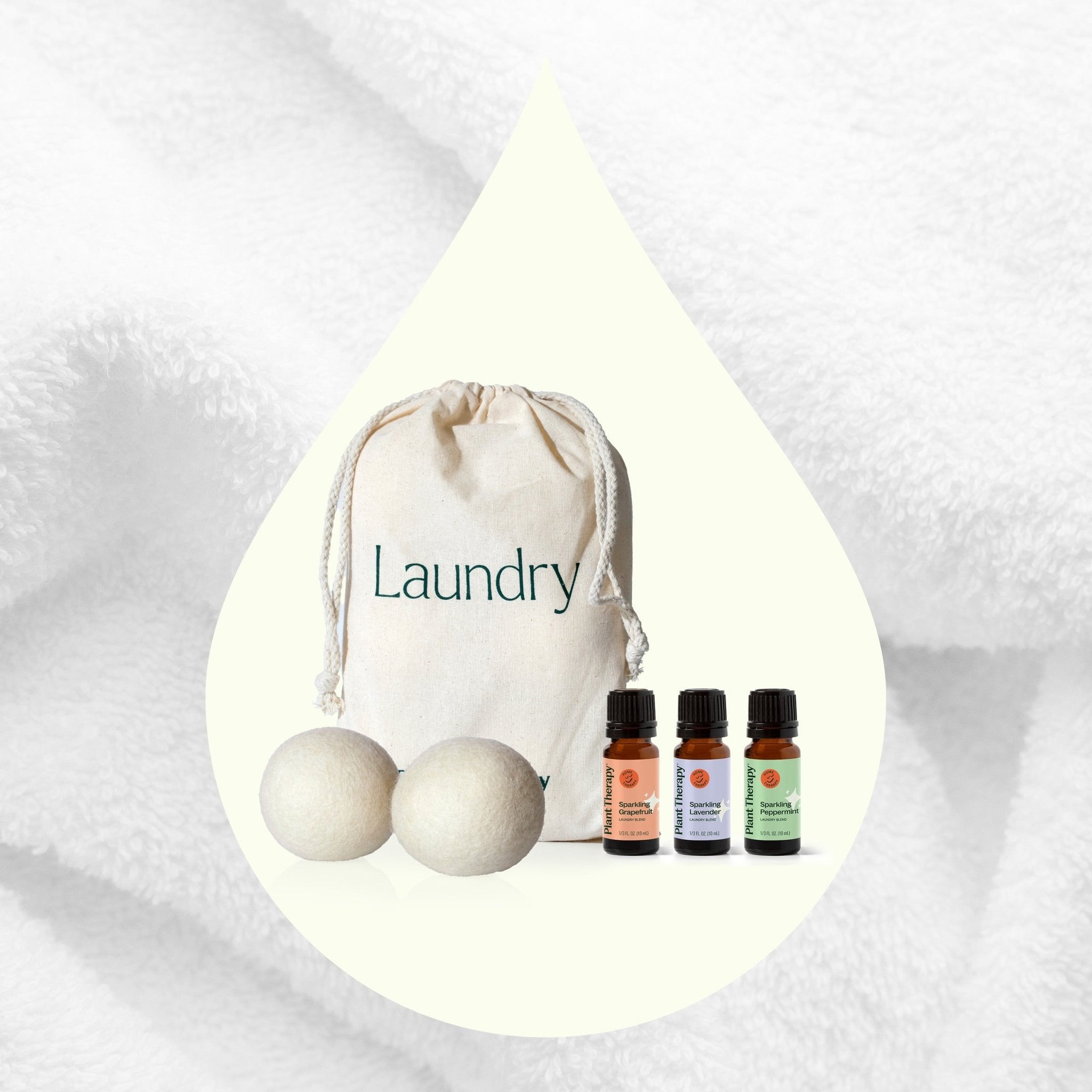 Wool Dryer Balls 6 Pack and Sparkling Laundry Blend 3 Pack Plant Therapy